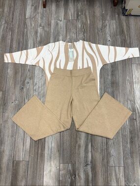 Sioni Ivory and Beige Zebra Stripe Knit Two-Piece Set